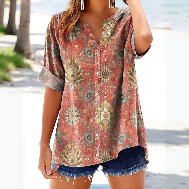 Vintage blouse met etnische print
