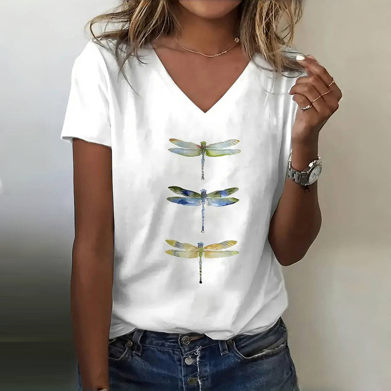 Casual t-shirt met libellenprint
