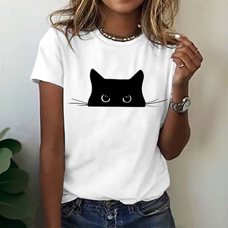 Casual T-shirt met kattenprint