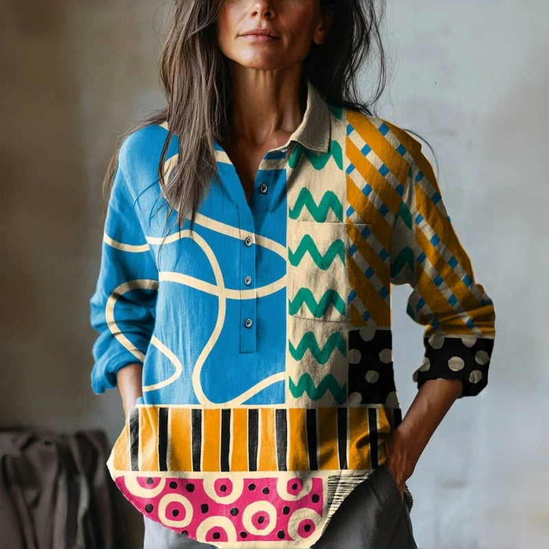 Vintage blouse met geometrische print