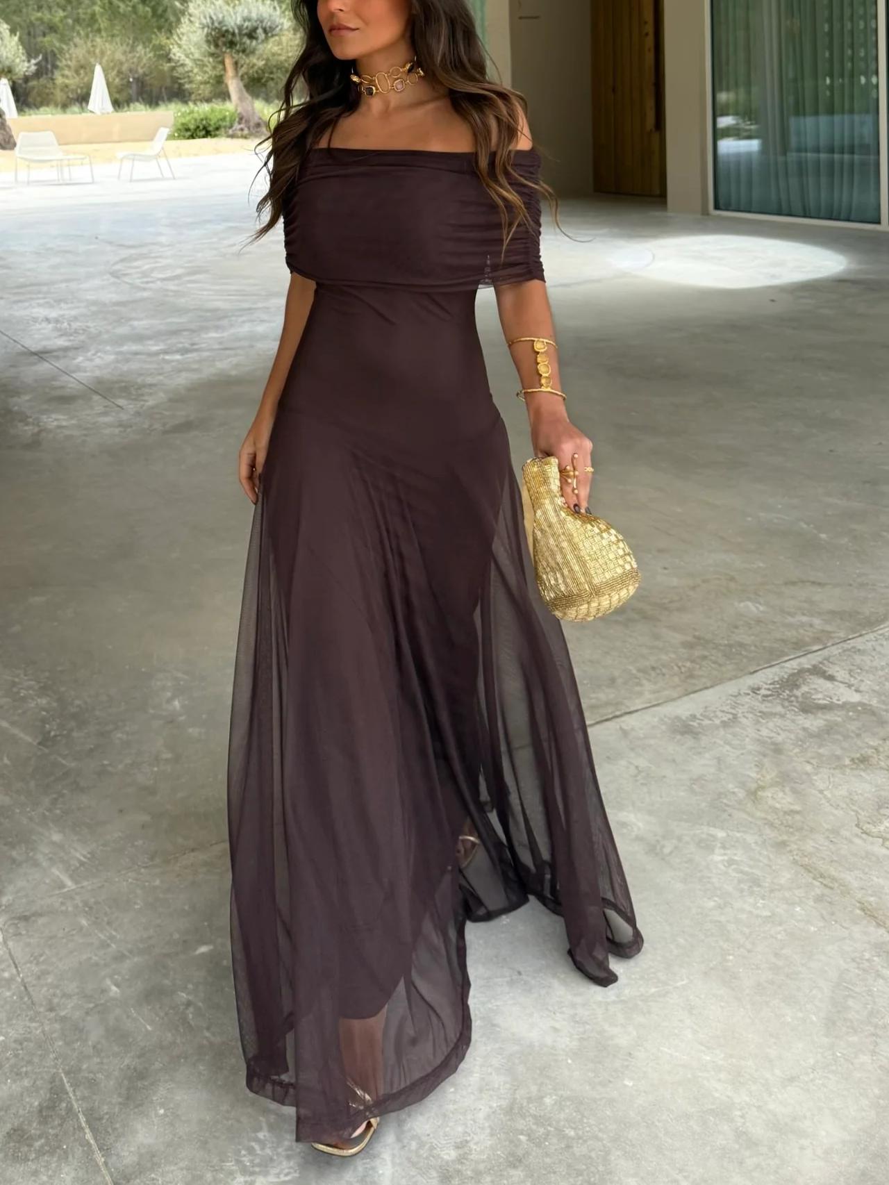 Kiali | Toledo One-Shoulder Mesh Maxi-jurk