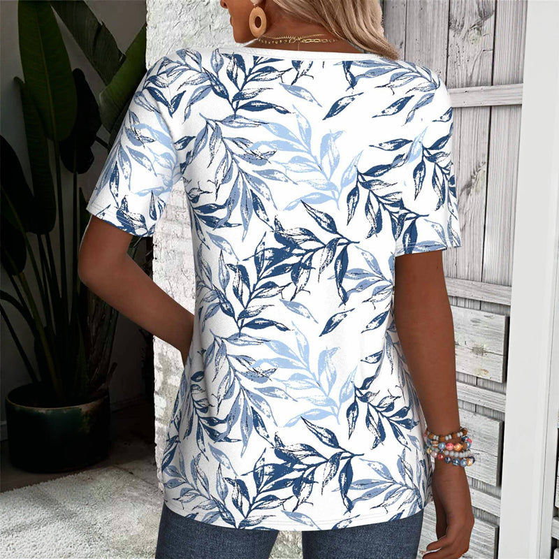 Casual T-shirt met bladprint
