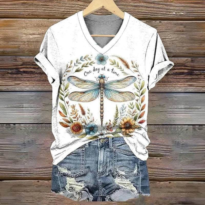 Vintage T-shirt met libellenprint