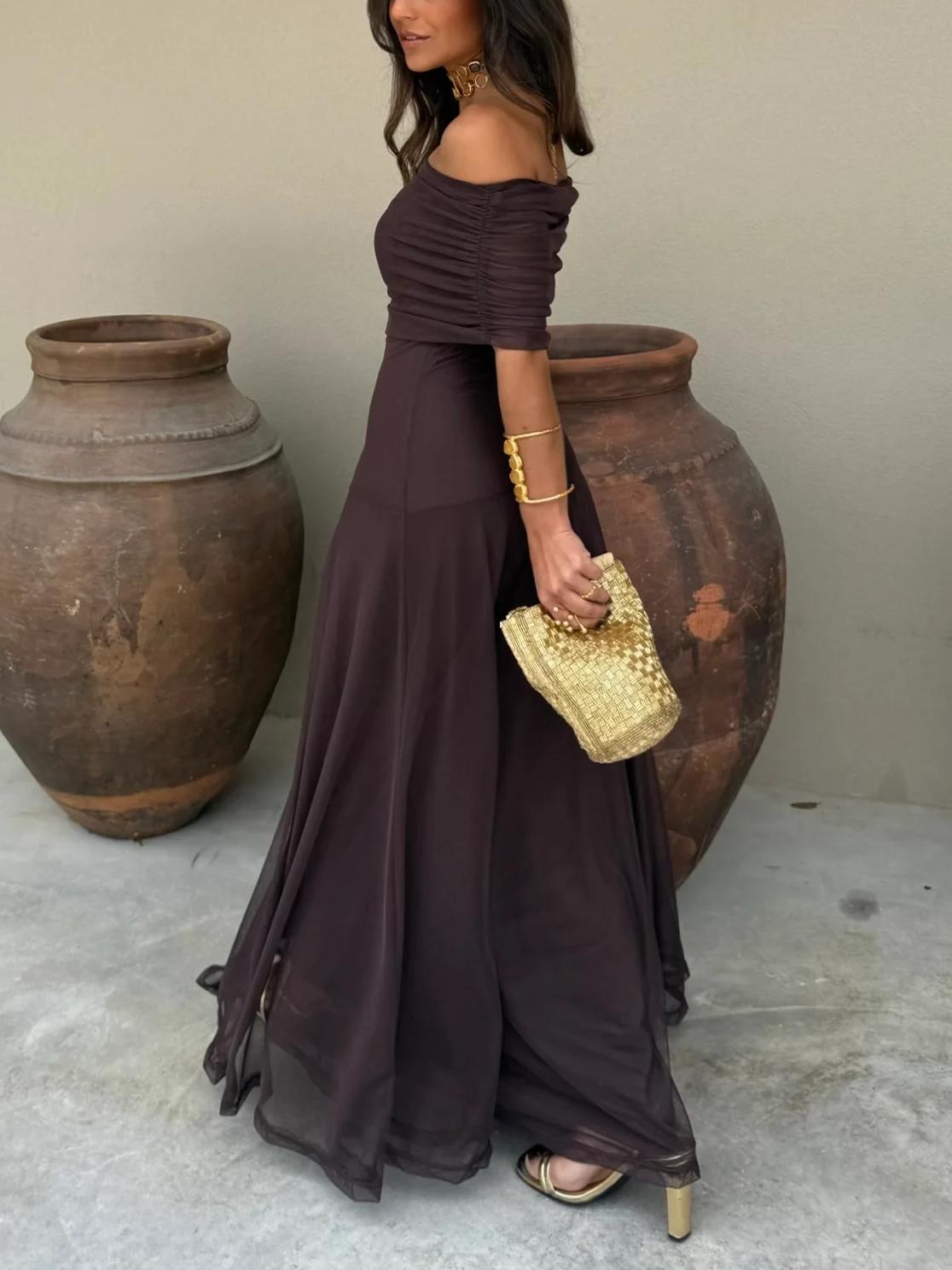 Kiali | Toledo One-Shoulder Mesh Maxi-jurk