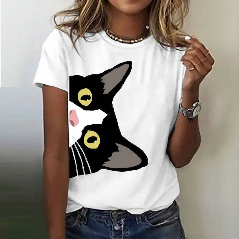 Casual T-shirt met kattenprint