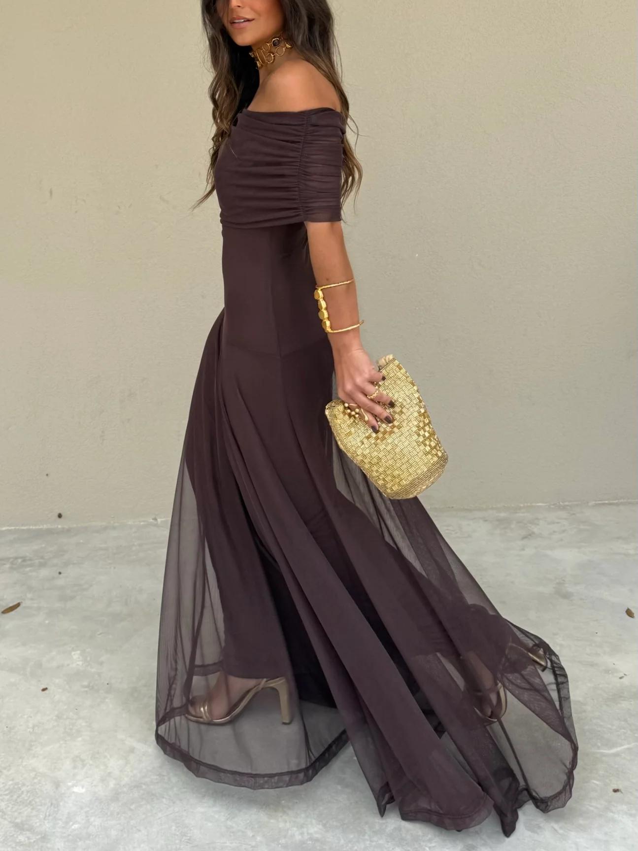 Kiali | Toledo One-Shoulder Mesh Maxi-jurk