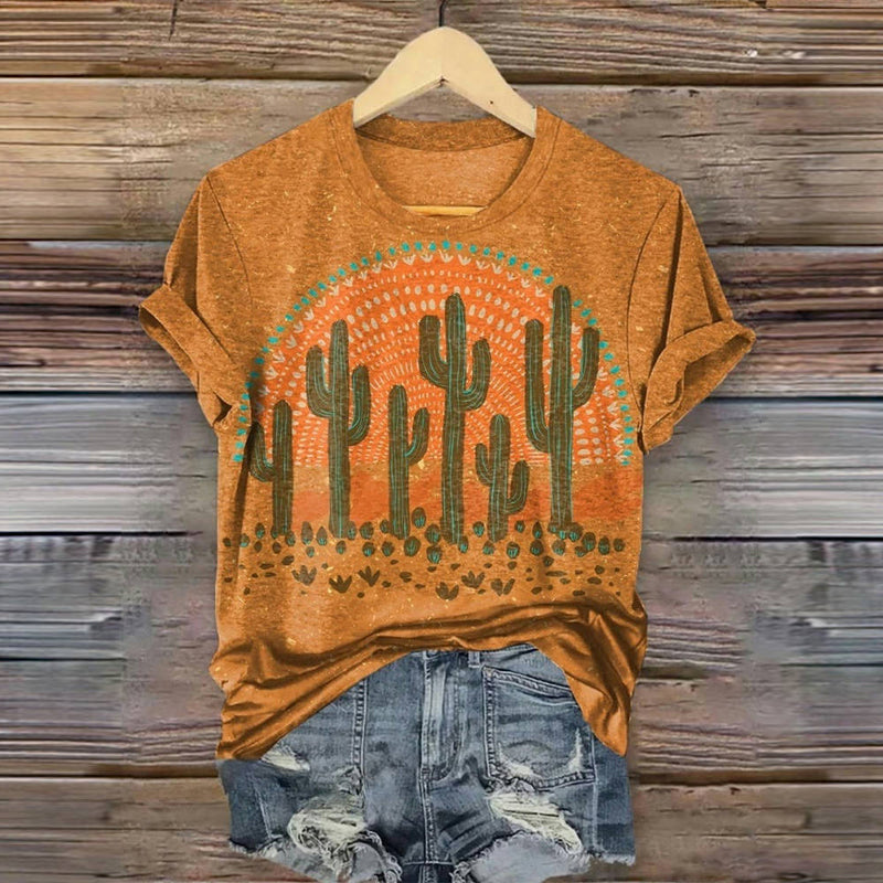 Casual T-shirt met cactusprint