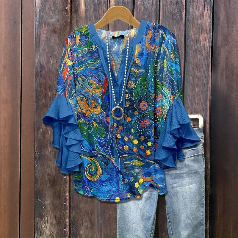 Vintage blouse met abstracte print