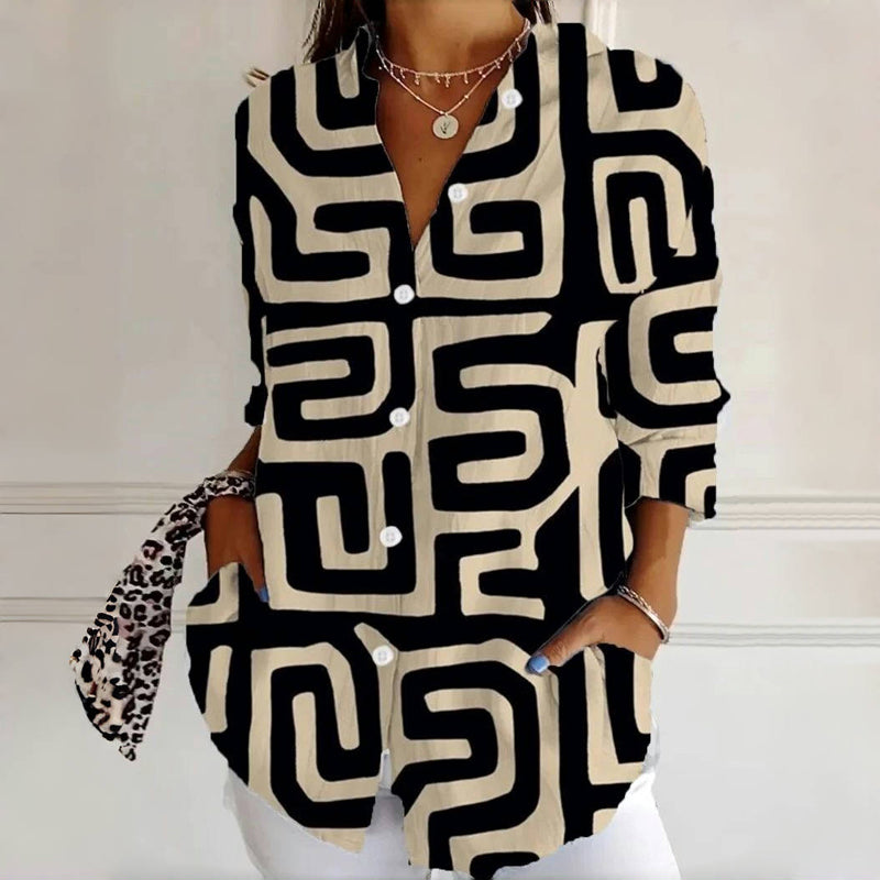 Vintage blouse met geometrische print