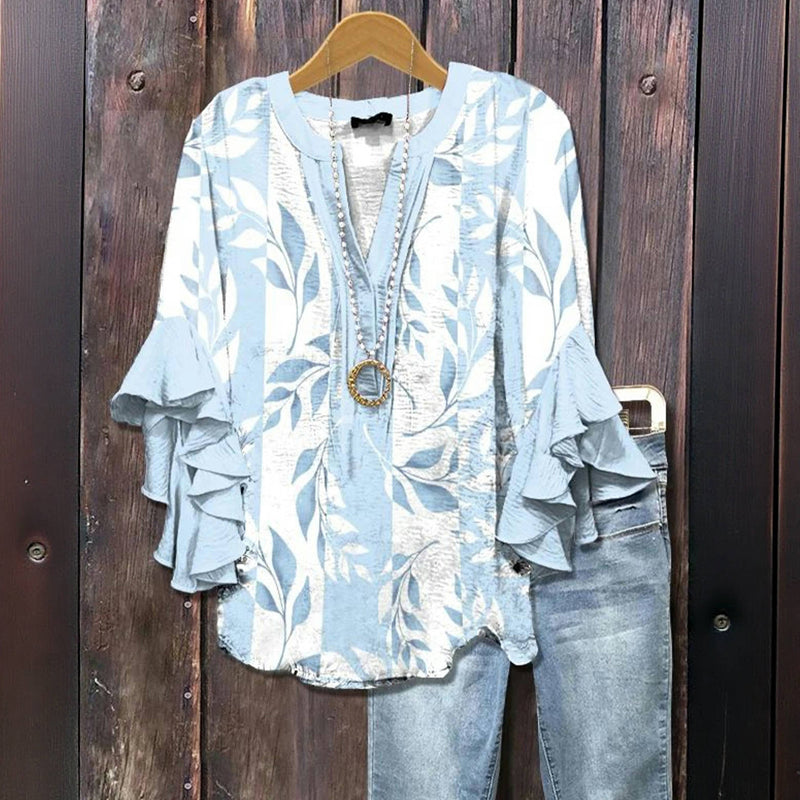 Casual blouse met bladprint