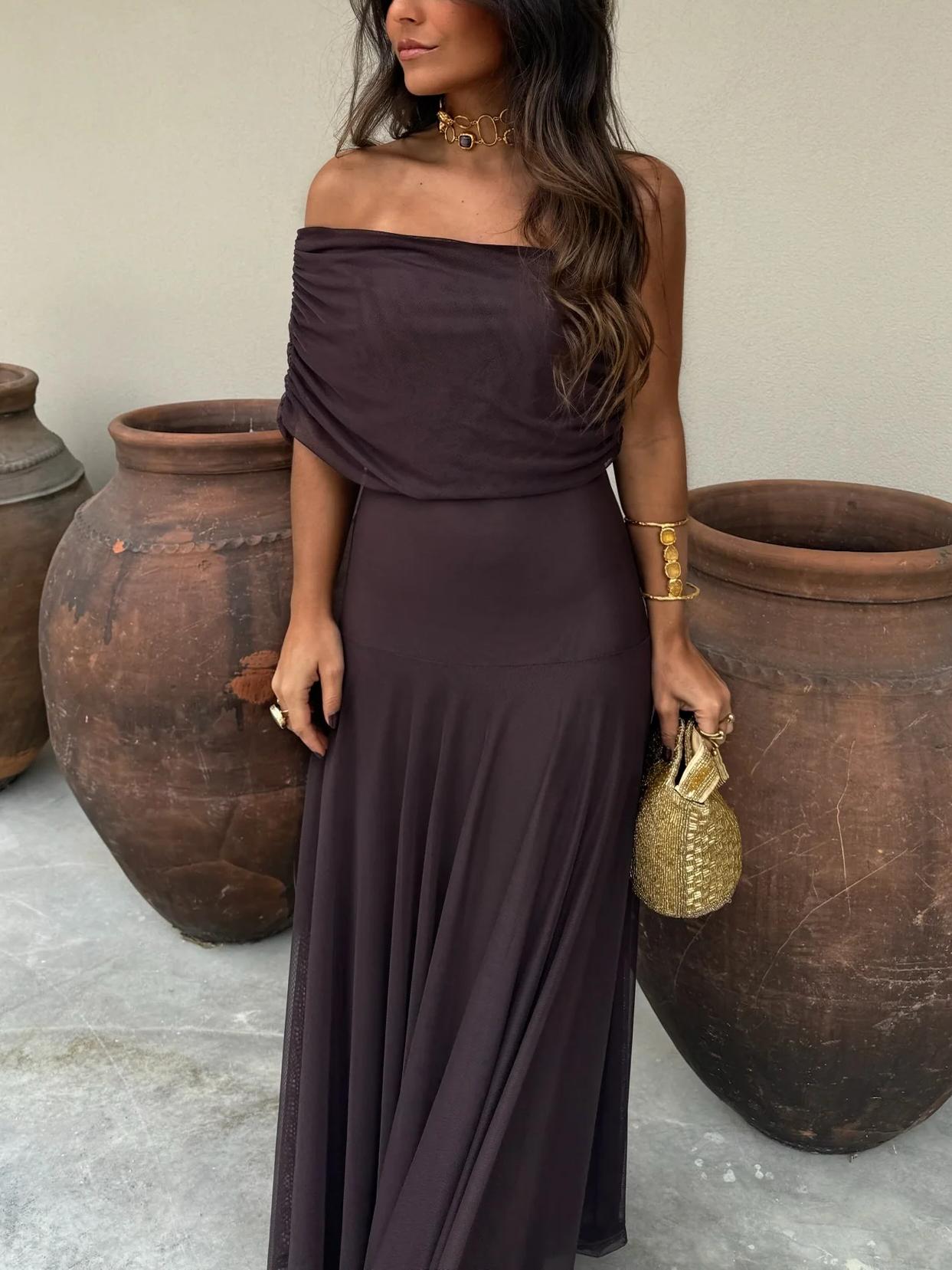 Kiali | Toledo One-Shoulder Mesh Maxi-jurk