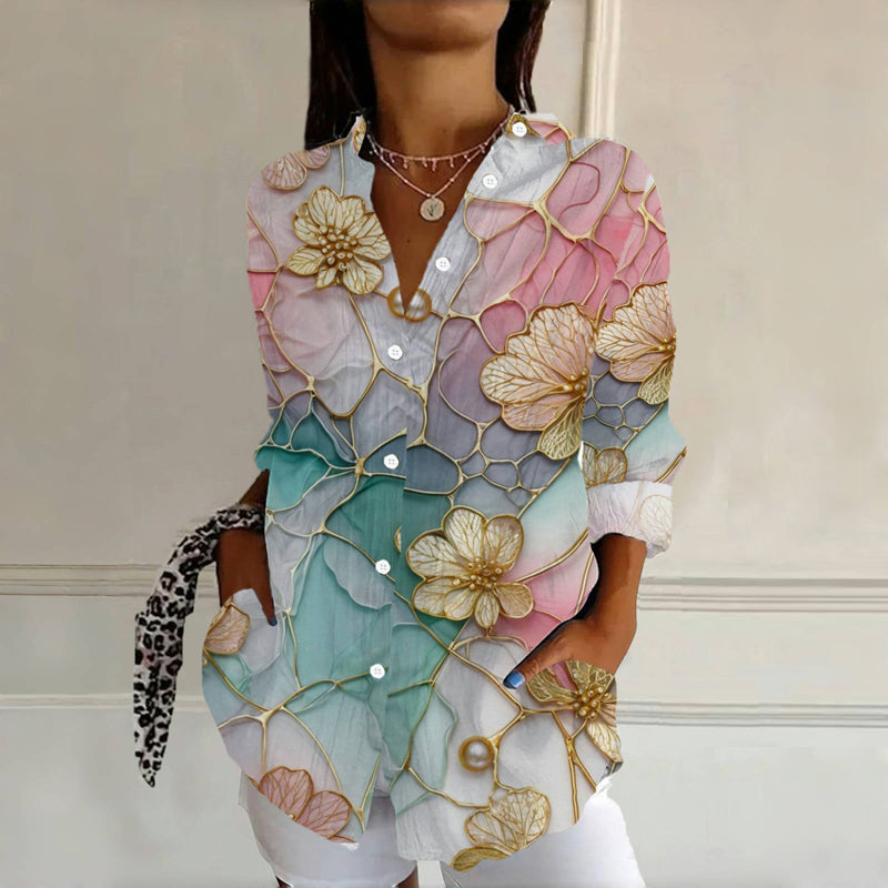 【Lange mouw】Vintage blouse met bloemenprint