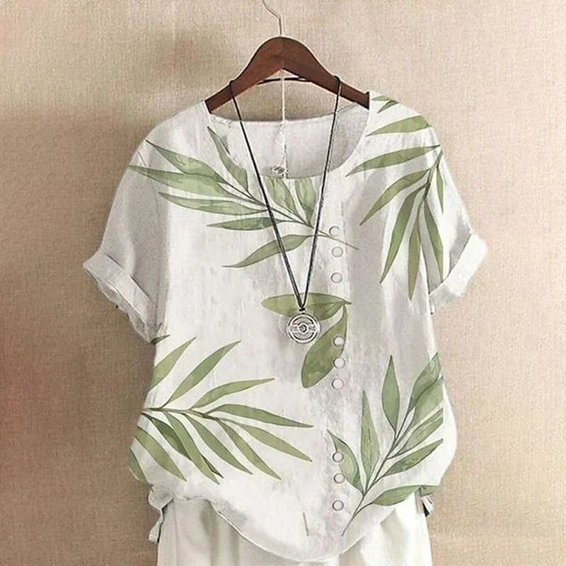Casual blouse met bladprint