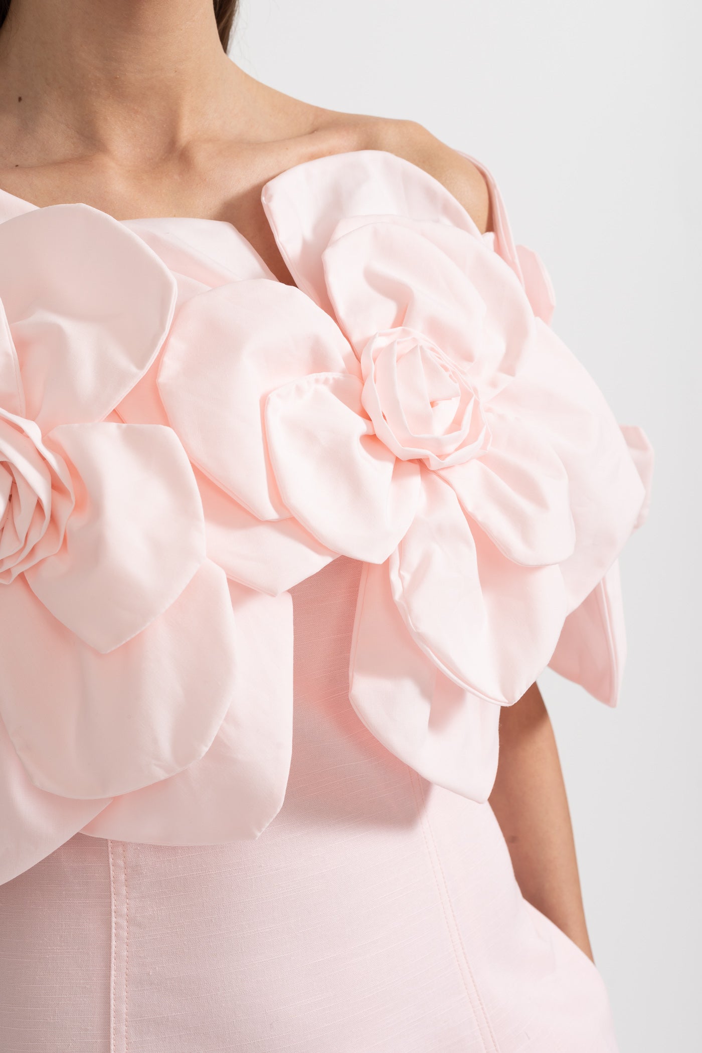 Off-Shoulder Midi Dress With Large Fabric Floral Accents