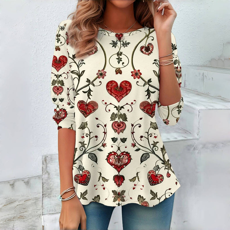 【Lange mouw】Vintage T-shirt met hartprint
