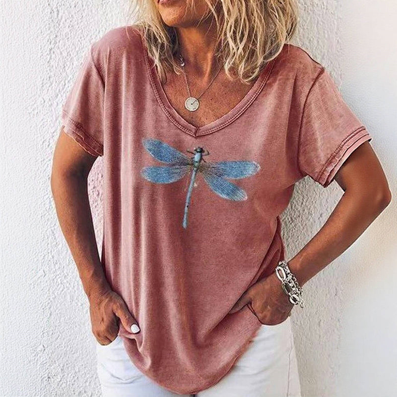 Vintage T-shirt met libellenprint