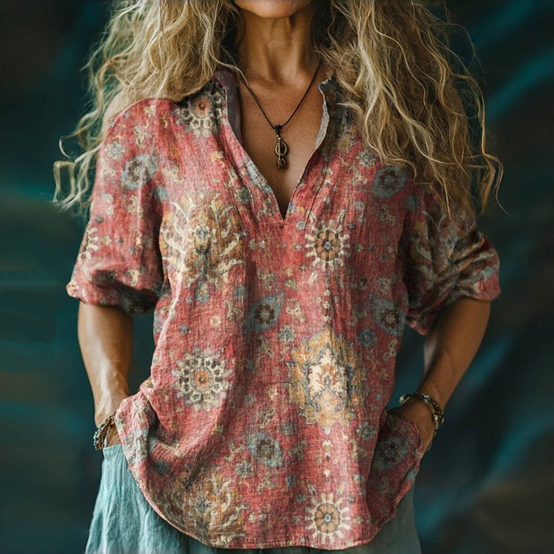 Vintage blouse met etnische print