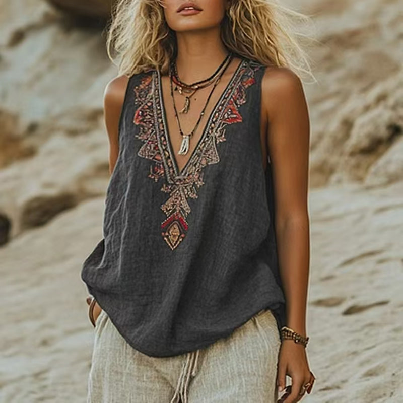 Vintage tanktop met etnische print