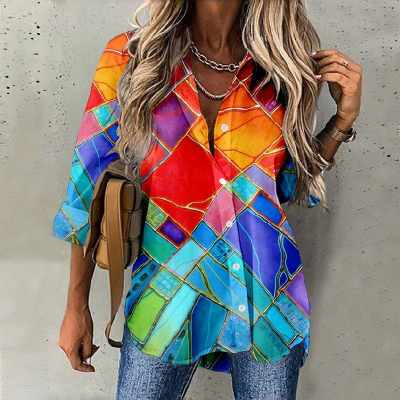Colorful Geometric Print Blouse