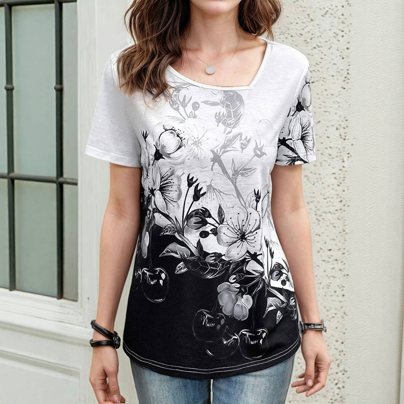 Kleurblok bloemen T-shirt
