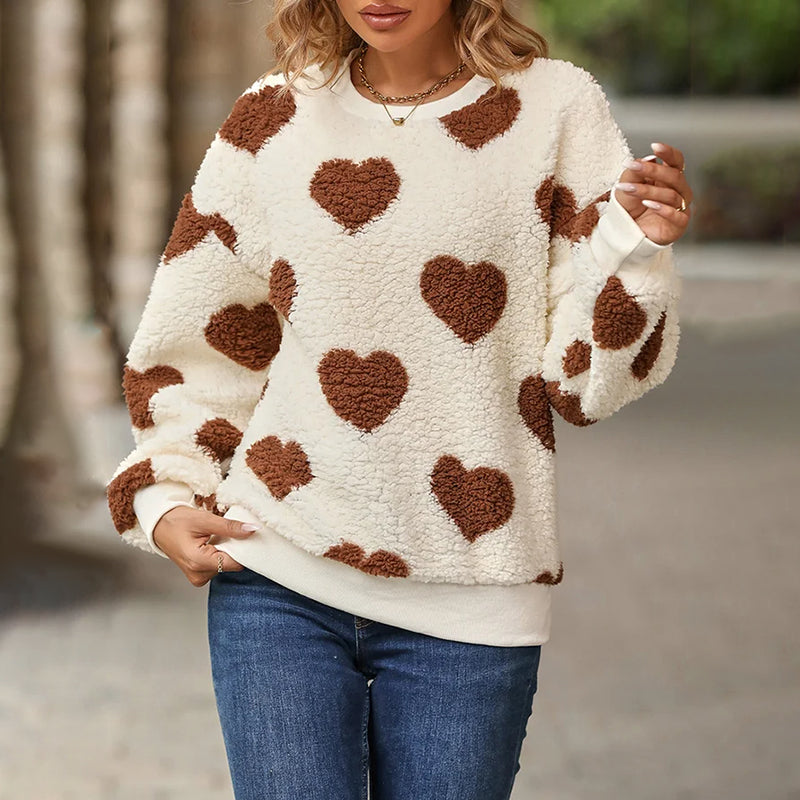 Pluchen sweatshirt met hartjesprint