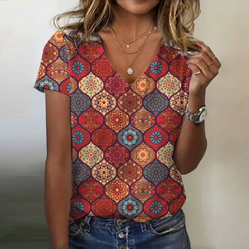 Vintage T-shirt met etnische print