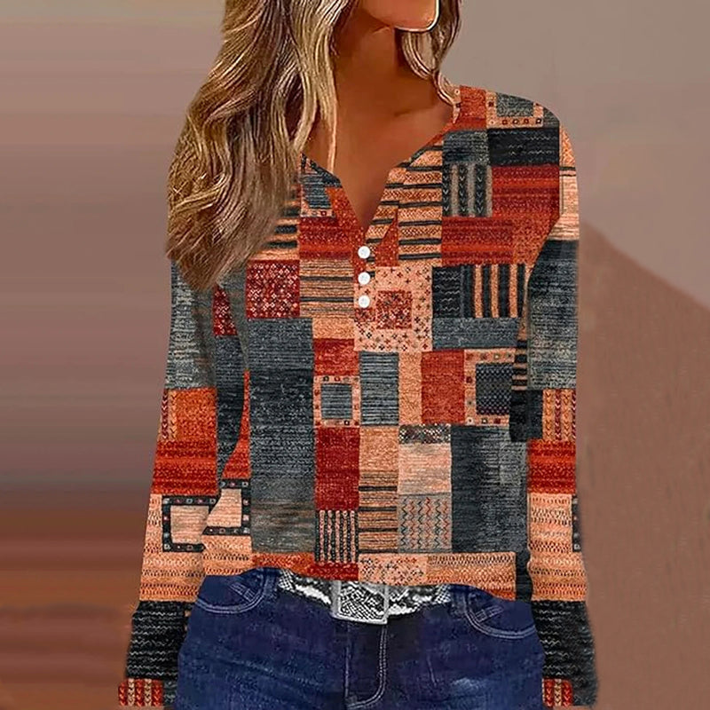 Vintage blouse met etnische print