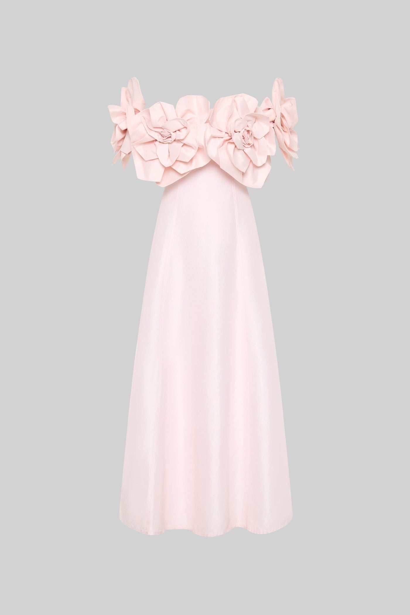 Off-Shoulder Midi Dress With Large Fabric Floral Accents