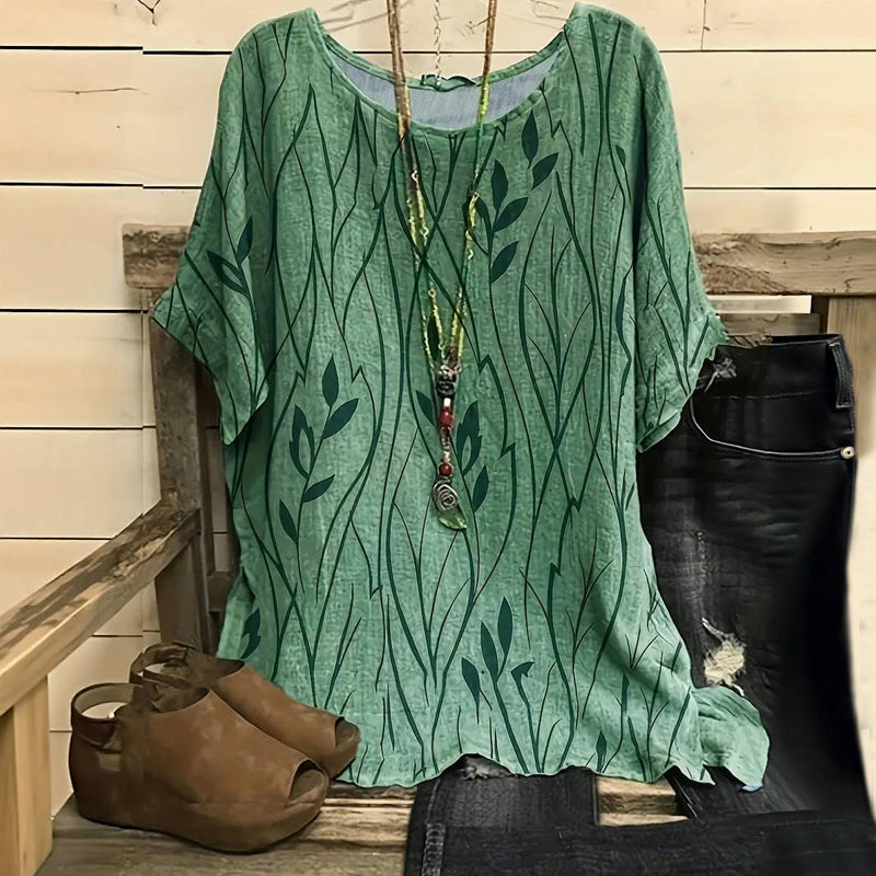 Vintage blouse met bladprint