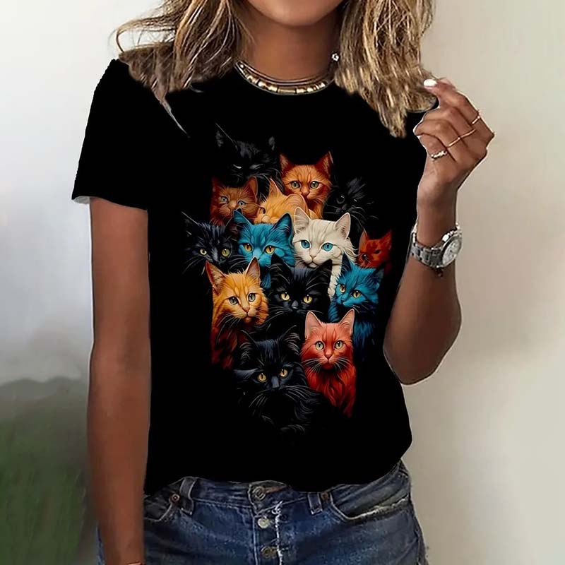 Casual T-shirt met kattenprint