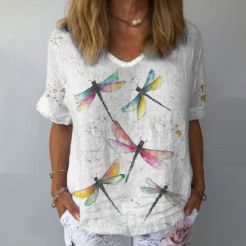 Vintage T-shirt met libellenprint