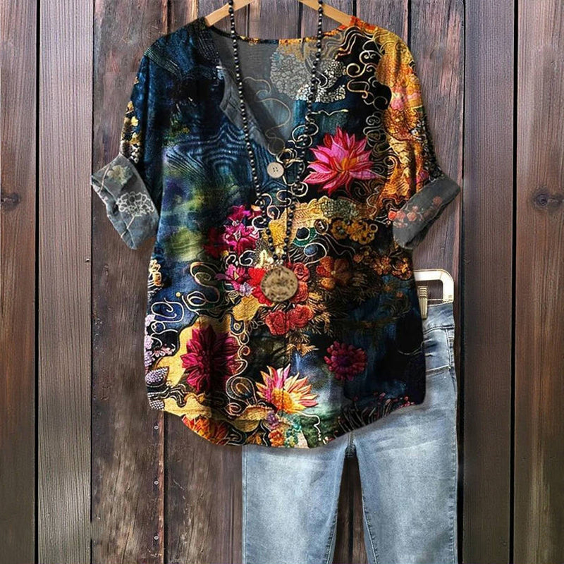 Vintage blouse met abstracte print