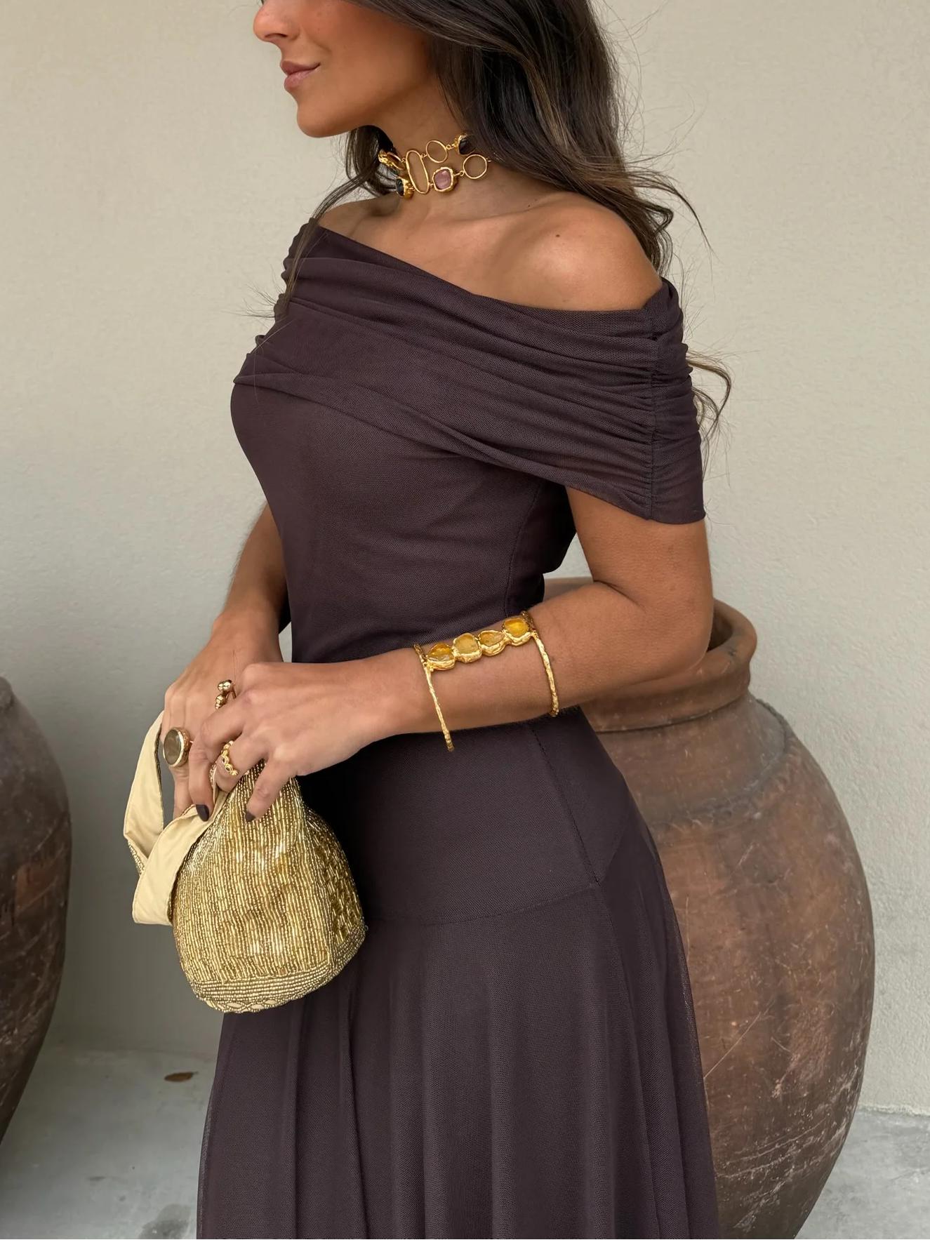 Kiali | Toledo One-Shoulder Mesh Maxi-jurk