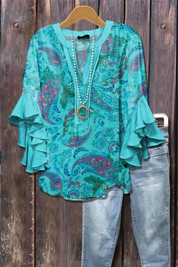 Felblauwe blouse met 3D-bloemenprint