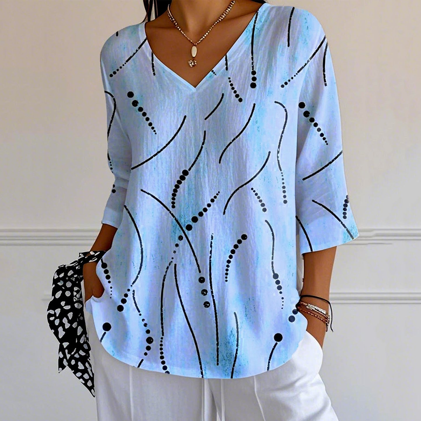 Blauwe lijnen vintage casual T-shirt