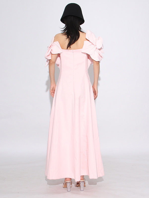 Off-Shoulder Midi Dress With Large Fabric Floral Accents
