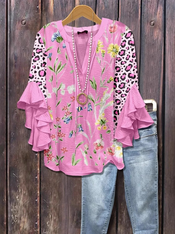 Roze blouse met 3D-bloemenprint