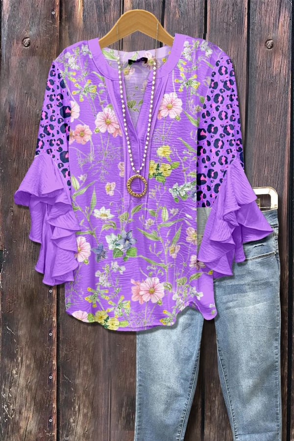 Paarse blouse met 3D-bloemenprint