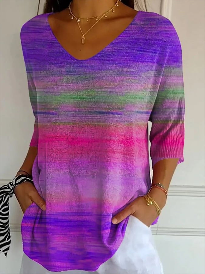 Paars gestreept vintage casual T-shirt
