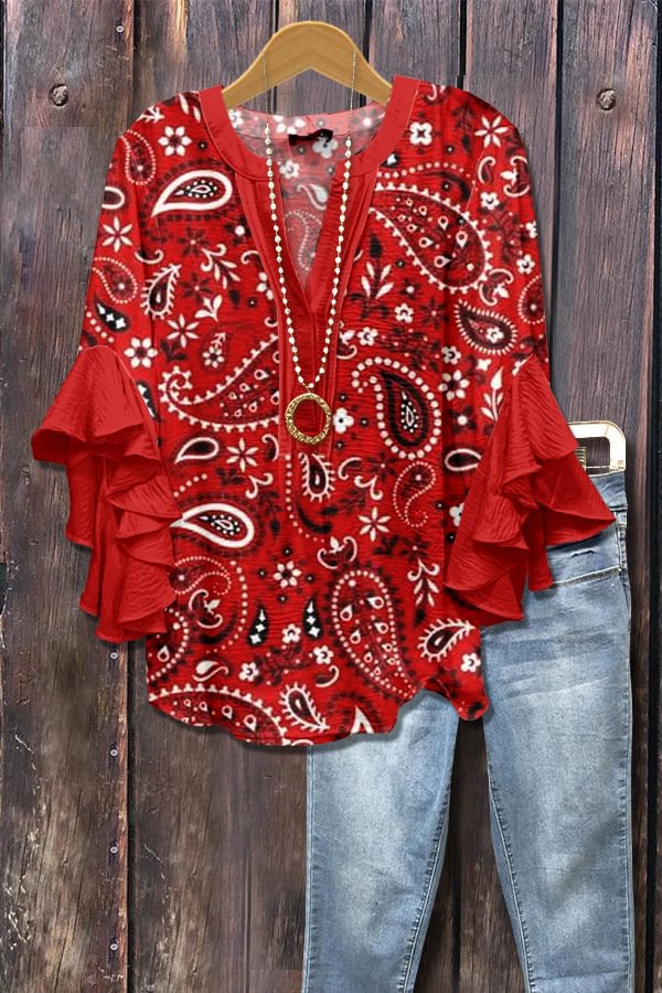 Rode blouse met 3D-bloemenprint