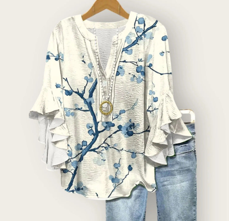 Witte stoomblouse met 3D-bloemenprint