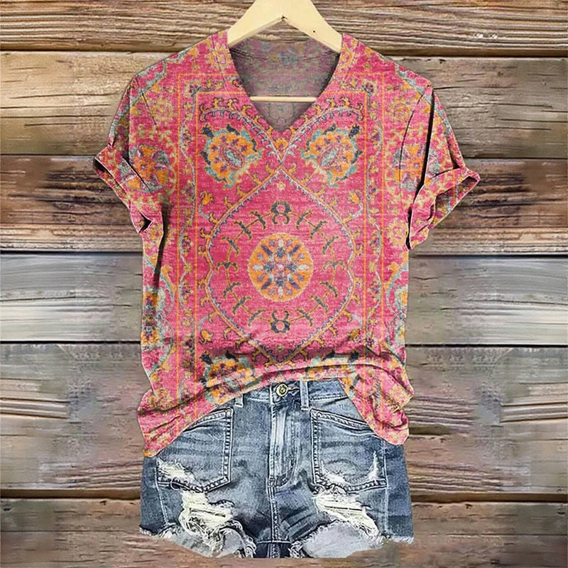 Vintage T-shirt met etnische print