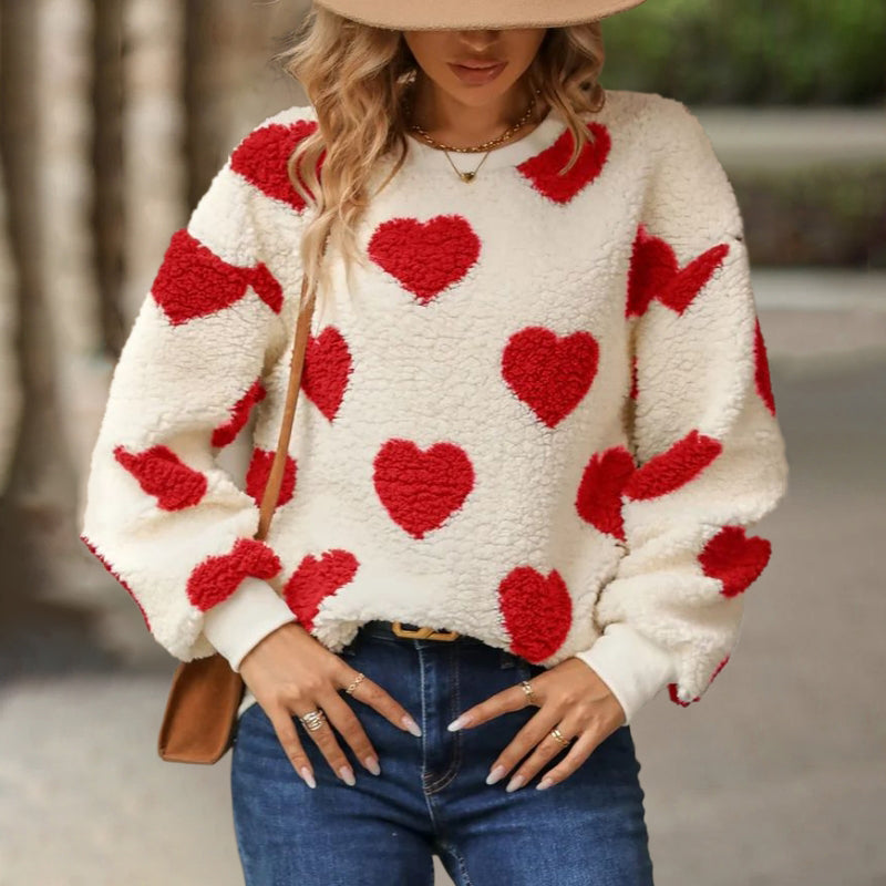Pluchen sweatshirt met hartjesprint