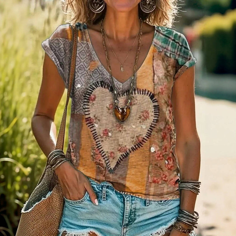 Vintage T-shirt met hartprint