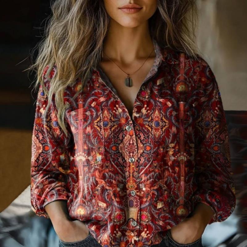Vintage blouse met etnische print