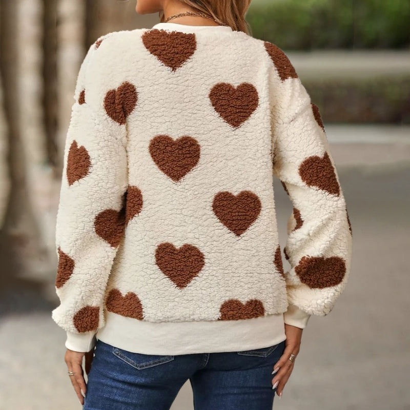 Pluchen sweatshirt met hartjesprint