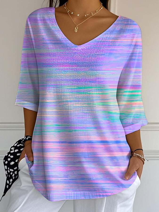 Paars vintage casual t-shirt met patroon